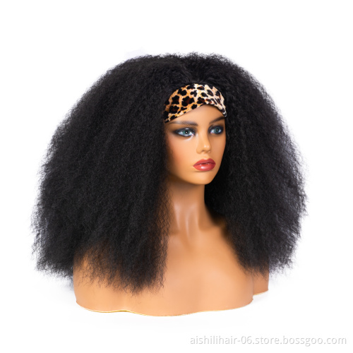 aishilihair long straight headband wigs with kinky hair for black woman synthetic heat resistant fiber